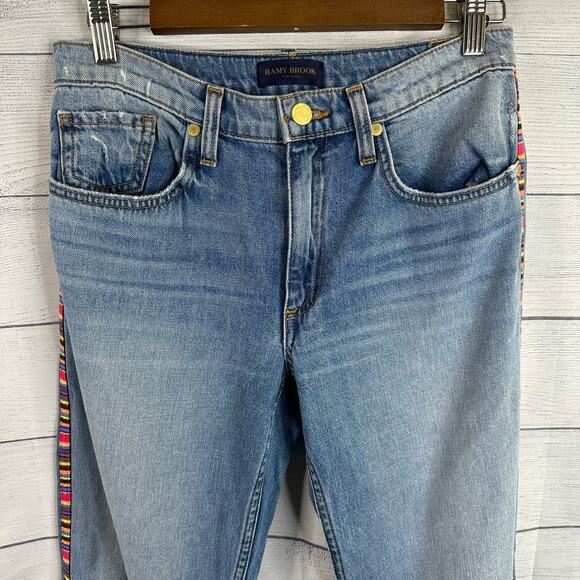 Ramy Brook Womens size 26 Rosie Distressed Boyfriend Embroidered Jeans - Picture 6 of 11